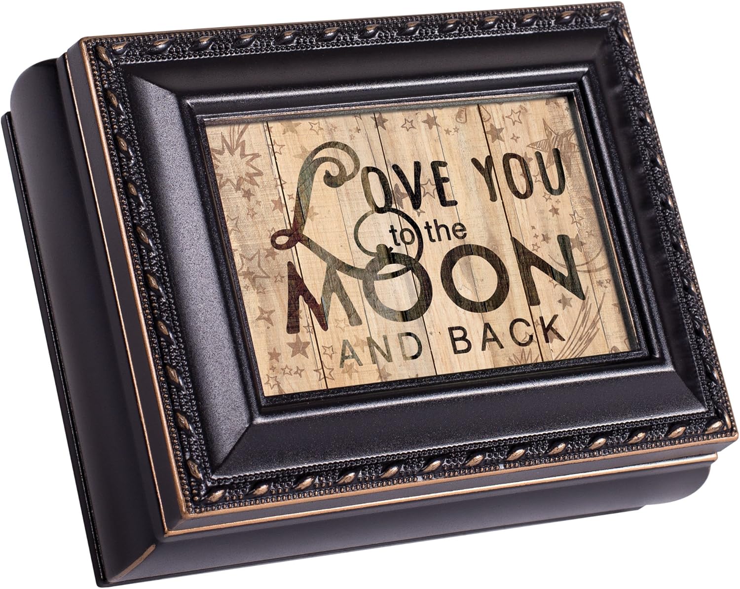 Cottage Garden Love You to The Moon Black Rope Trim 4.5 x 3.5 Tiny Square Jewelry Keepsake Box