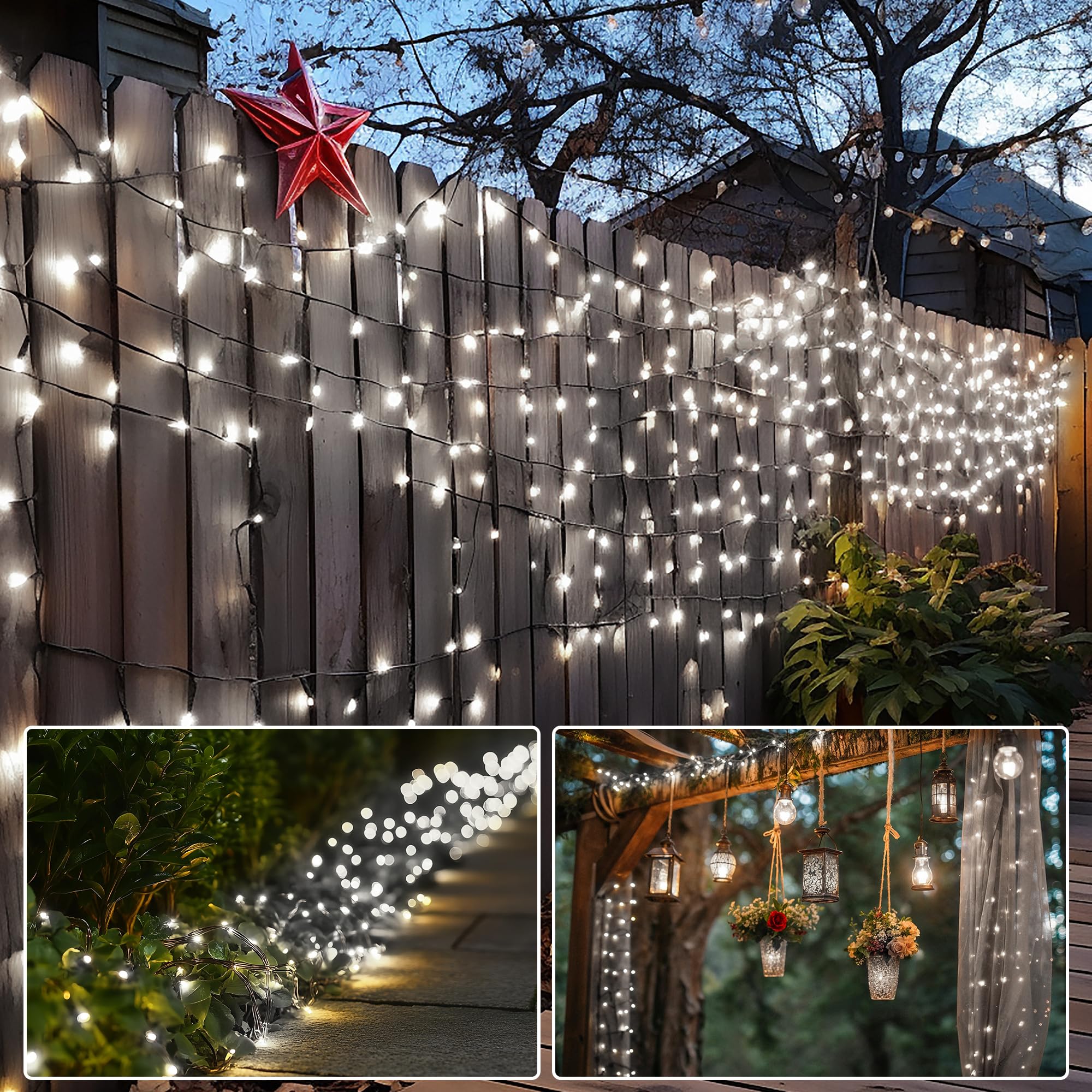 LED Lichterkette Außen, 100 m 800 LED Weihnachtsbaum Lichterkette, 8 Modi LED Lichterkette Innen mit Timing- und Speicherfunktion Für Weihnachten, Party, Hochzeit, Garten, Balkon Deko (Kaltweiß)