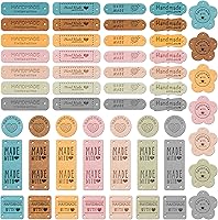 Draupnir 56pcs Handmade Leather Labels with Love Hearts - Colorful Embossed Sew-On Tags for Crochet, Knit, DIY Crafts, Bags, Hats & Shoes