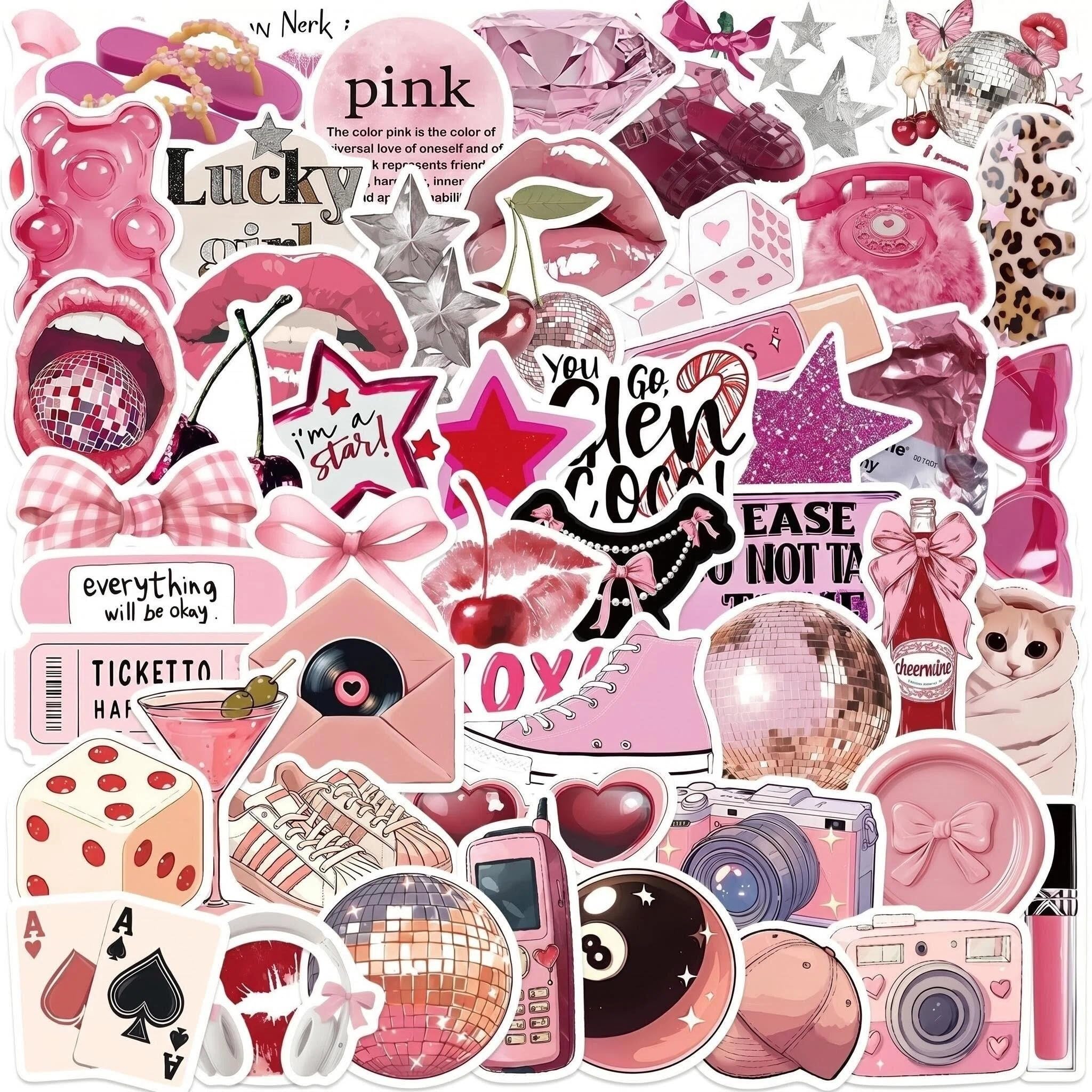 Qiansse Multicolor 100Pcs Vintage Pink Stickers Aesthetic, Cute Scrapbook Stickers For Journaling Waterproof Coquette Stickers For Water Bottle Laptop Phone Skateboard