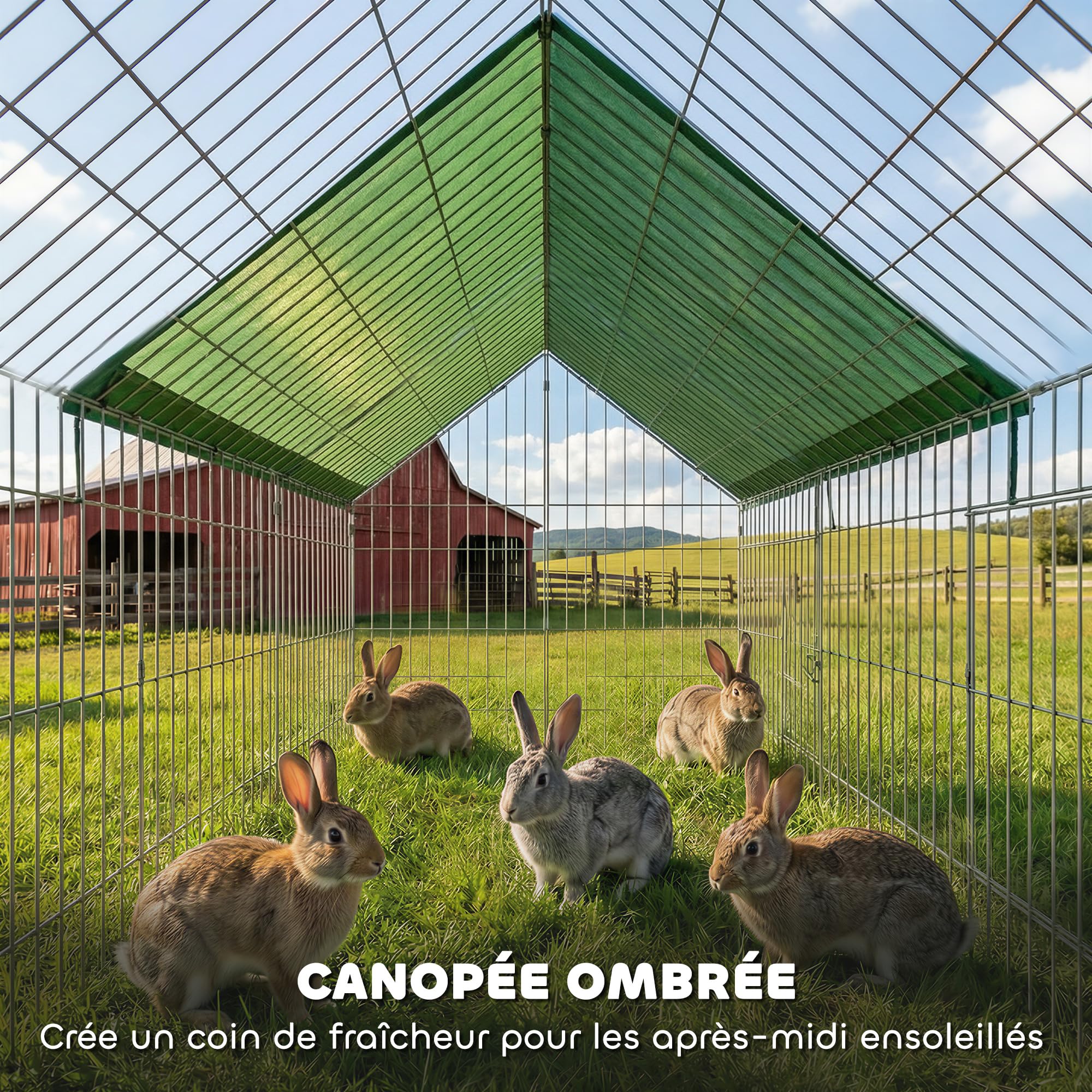 PawHut Parc Enclos Cage Lapin Extérieur, Structure Acier avec 2 Portes Verrouillables et Protection Pare-Soleil Toit Incliné, pour Lapins Poulets Canards Petits Animaux, 180x75x75 cm, Vert