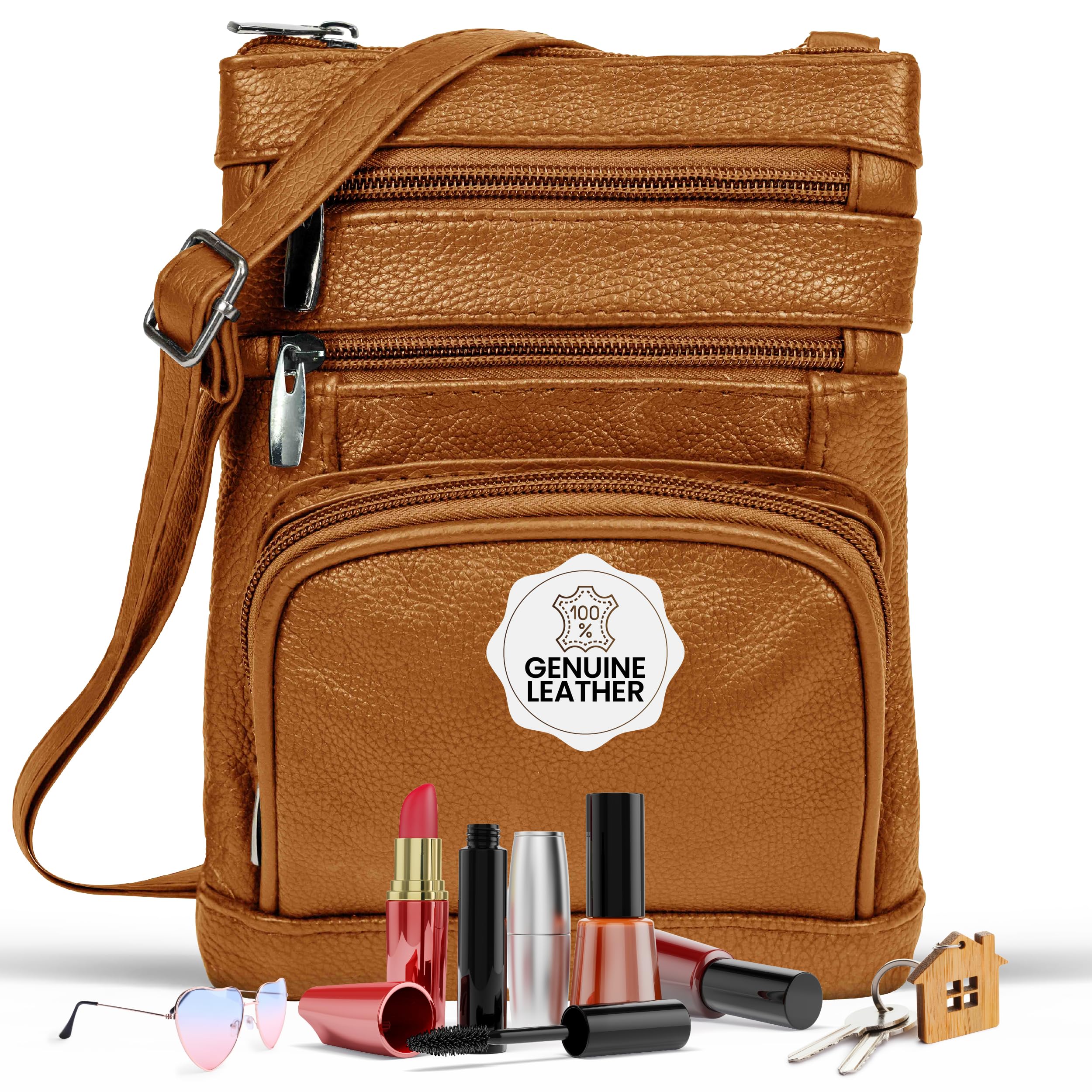 leather Crossbody Purses for Women, Multi Pocket Crossbody Purse with Adjustable Strap, Soft & Durable Leather Purse