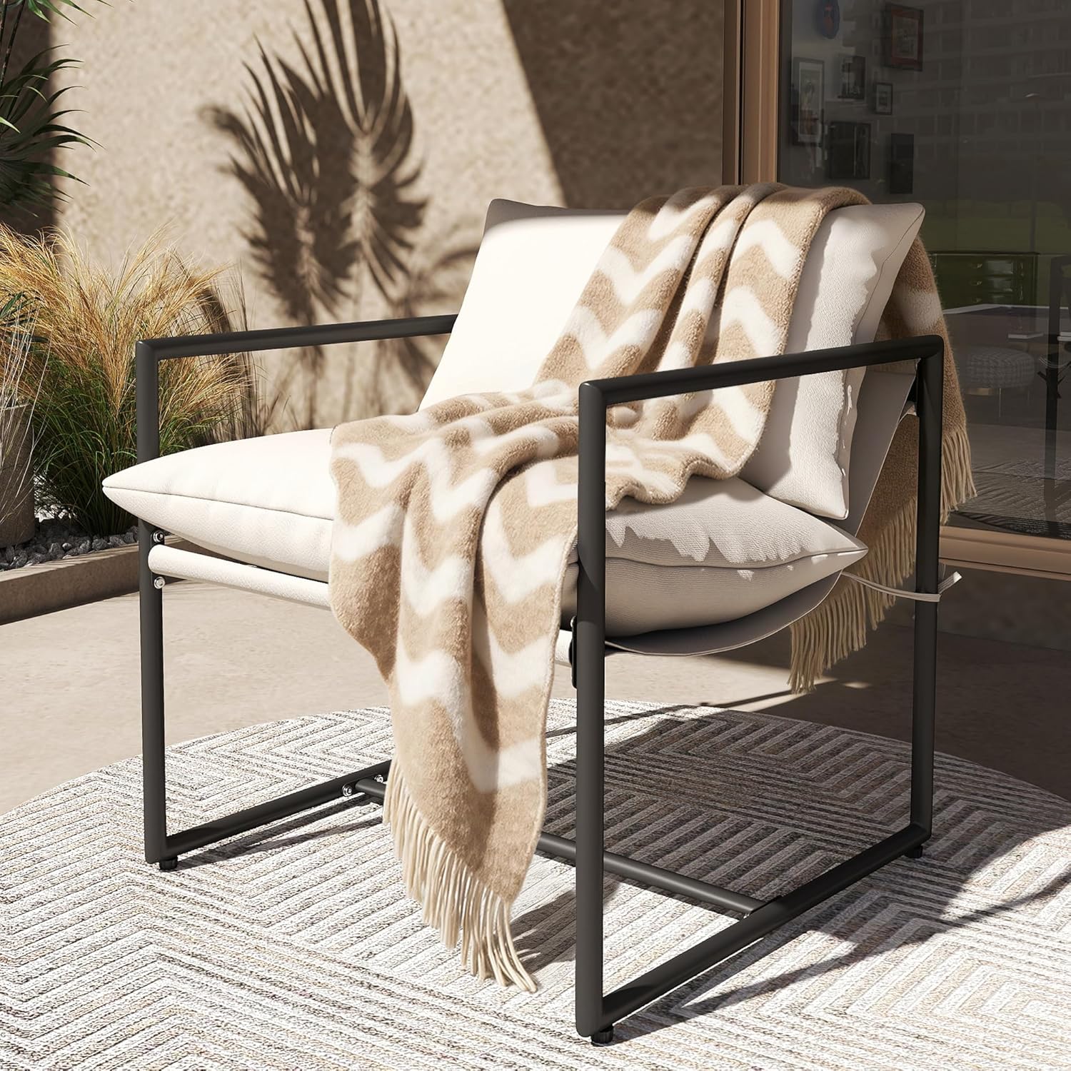 wildformers Outdoor Patio Balcony Chair, Outdoor Patio Bistro Chair, Rustproof Frame and Waterproof Cushions, Ideal Luxury for Poolside, Porch, and Garden, Beige