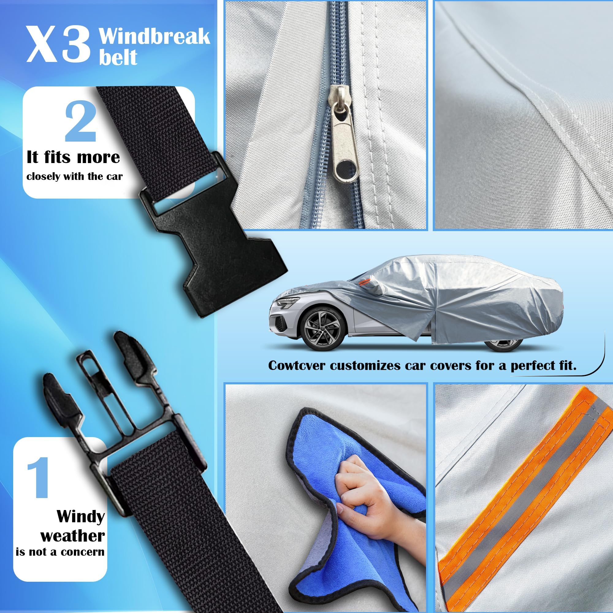 2025 Upgrade 10-Layer Car Cover Waterproof All Weather for Automobiles Outdoor Full Cover Snow Sun UV Protection Custom — view 3