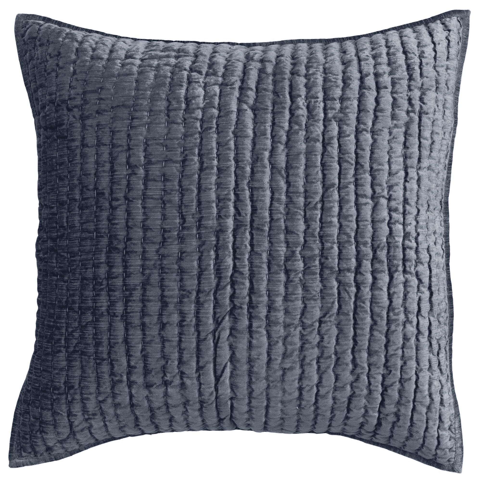 Benjara Bili 26 Inch Square Hand Stitched Euro Pillow Sham, Rayon Velvet, Fog Blue