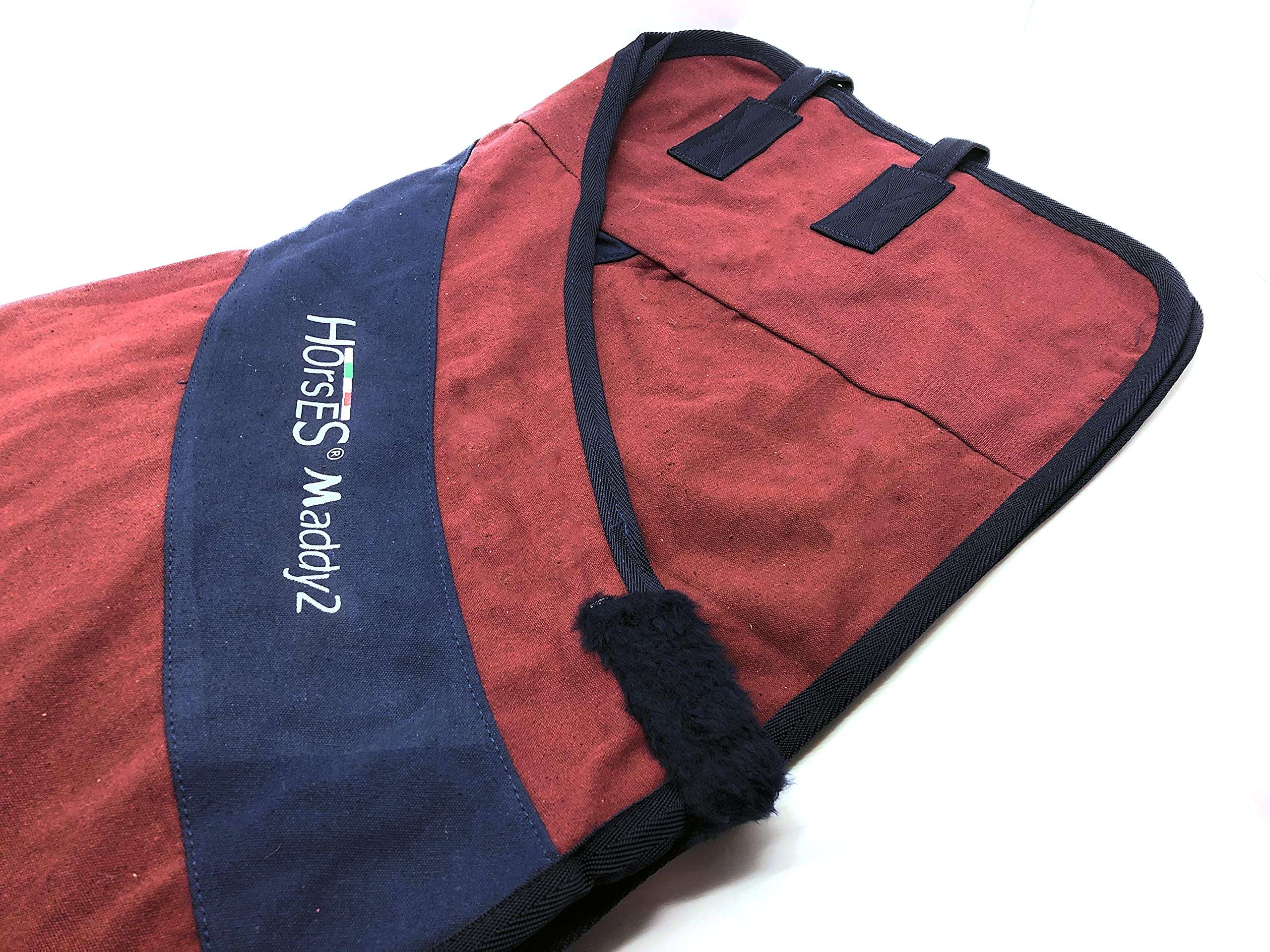 Horses, Coperta da Box per Cavallo in Cotone Modello Maddy 2, Leggera e Traspirante per Primavera e Estate, con Cinghie e Copricoda, BORDEAUX/BLU-135 cm