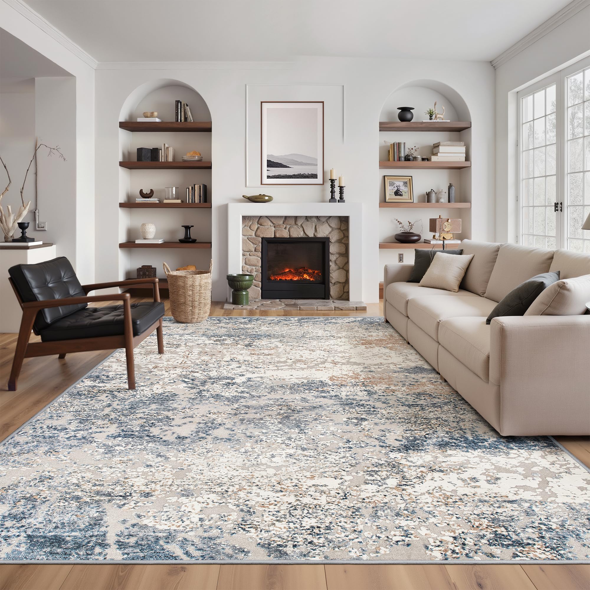 Art&Tuft Washable Rugs 5x8, Anti-Slip Backing Abstract Area Rug 5x8, Stain Resistant Rugs for Living Room, Foldable Machine Washable Area Rug(TPR18-Navy, 5'x8') โ image 1