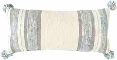 Amazon.com: Blue, Grey & Cream Striped Cotton Blend Lumbar