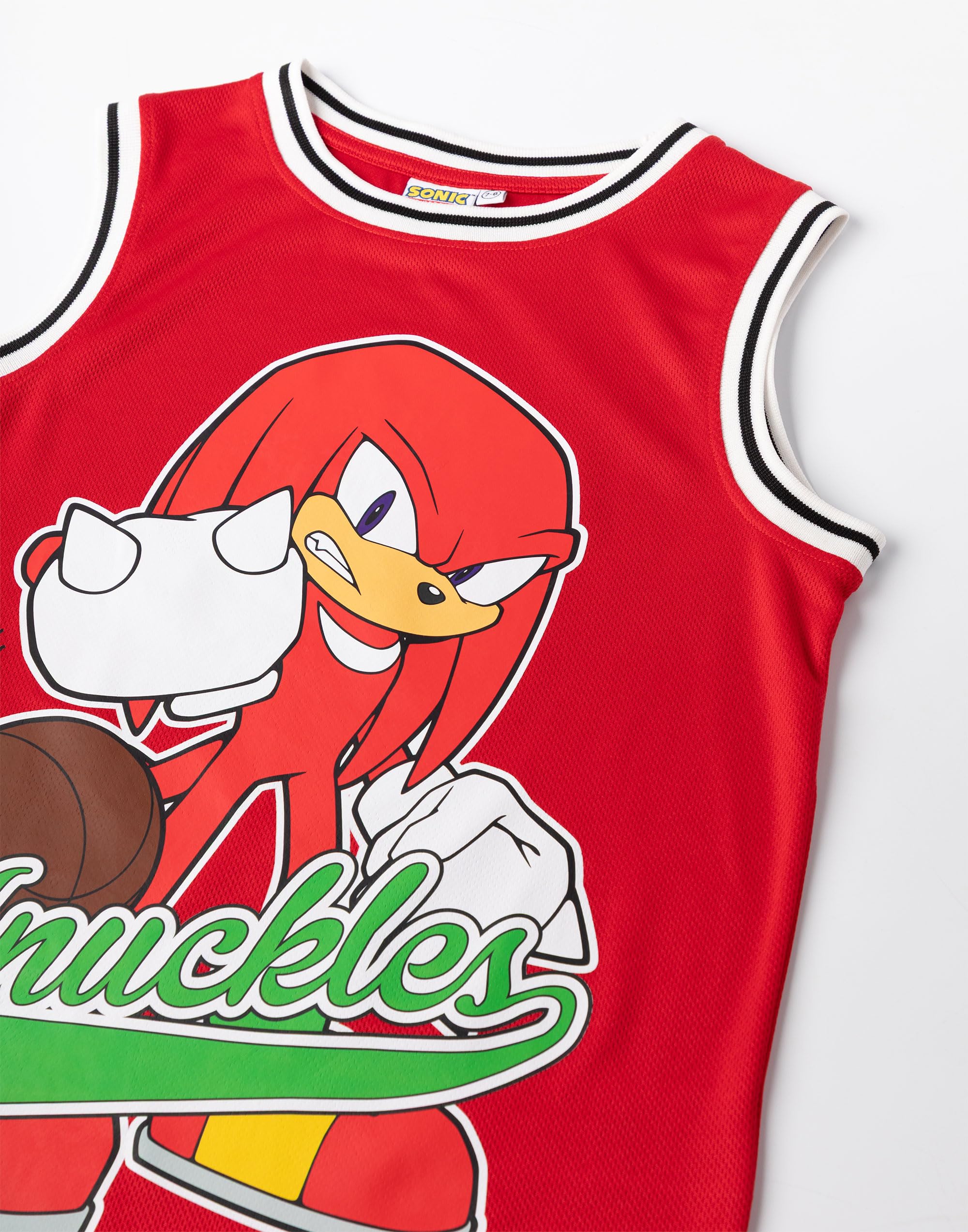 Sonic The Hedgehog Set da basket rosso da 2 pezzi Knuckles | Completo sportivo senza maniche per bambini | Abbigliamento moderno da cartone animato per ragazzi e ragazze
