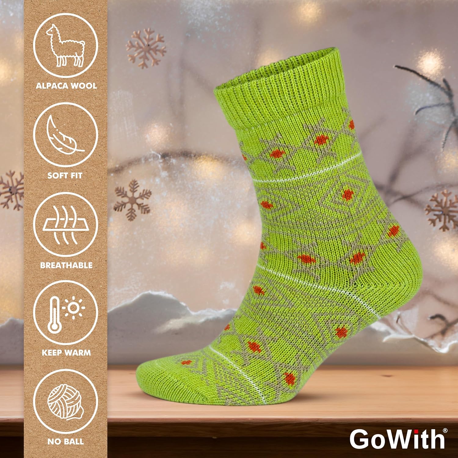 GoWith 2 Pairs Vintage Alpaca Wool Socks for Women, Warm Alpaca-Merino Blend Christmas Hiking Boot Socks - Image 4