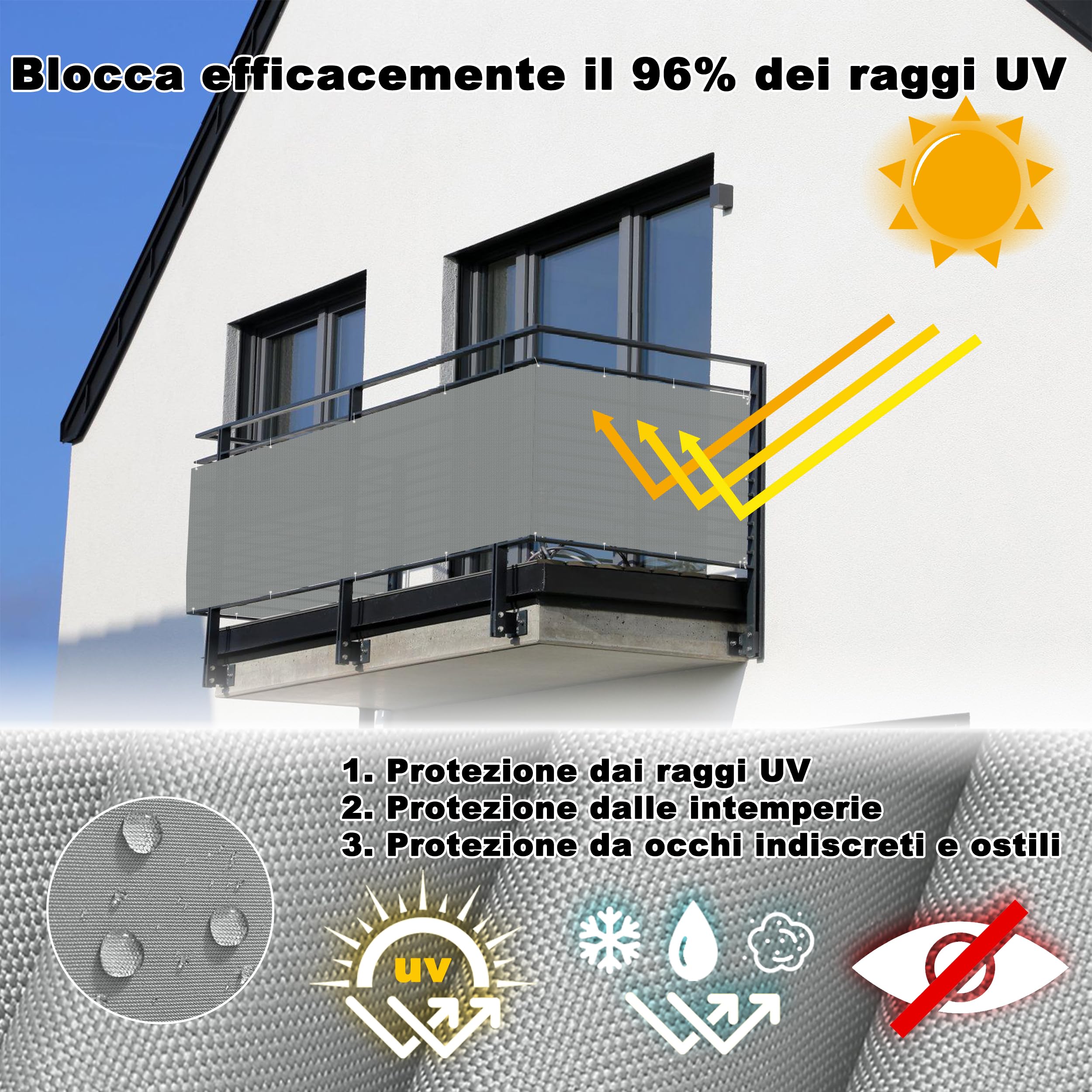 WorkingHOUSE Frangivista Per Balcone In Polyrattan Altezza 80 C - Telo - Foto 9