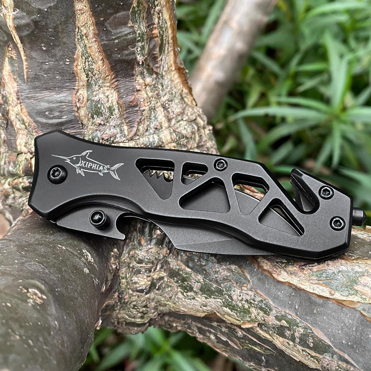 Father‘s Day Mother‘s Day & Birthday Gift for Him Her - XIPHIAS Tactical Folding Knife for Husband, Boyfriend, Father, Wife, Girlfriend, Mom - D2 Steel Blade, Glass Breaker/Bottle Opener/Rope Cutter, Multifunctional EDC Survival Tool for Camping, Hiking, Fishing - XK051-D2