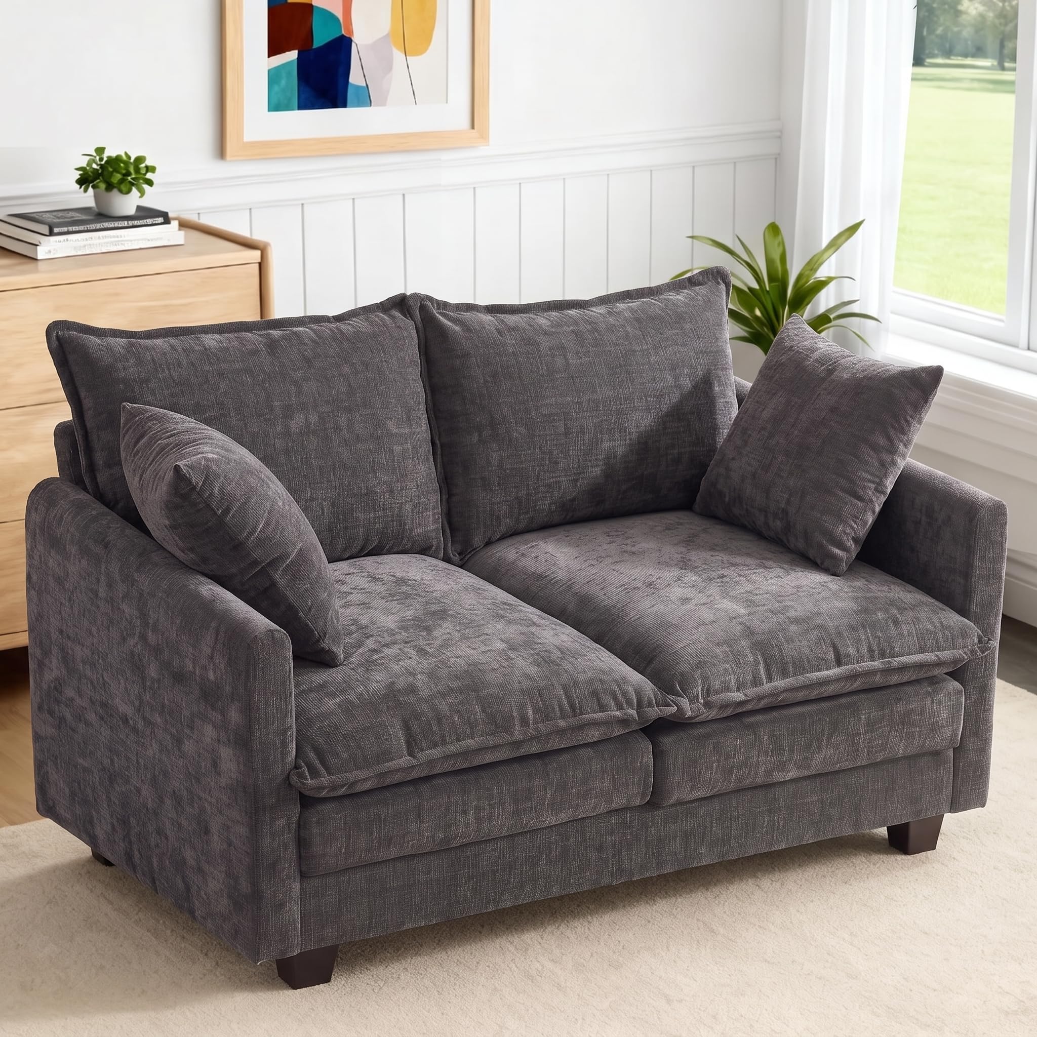 50' Loveseat Sofa Cloud Sofa Couch, Modern Loveseats 2 Seat Couch 27' Deep Seat with 2 Pillows
