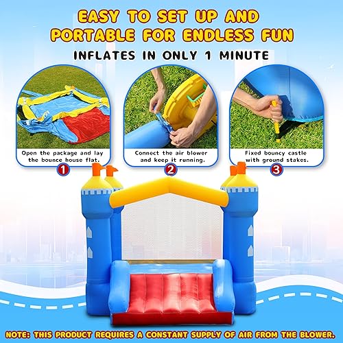 Miniatura 4 de Casa inflable para niños casa inflable con tobogán para interiores y exteriores, fiesta de cumpleaños en el patio trasero, pequeño castillo animoso