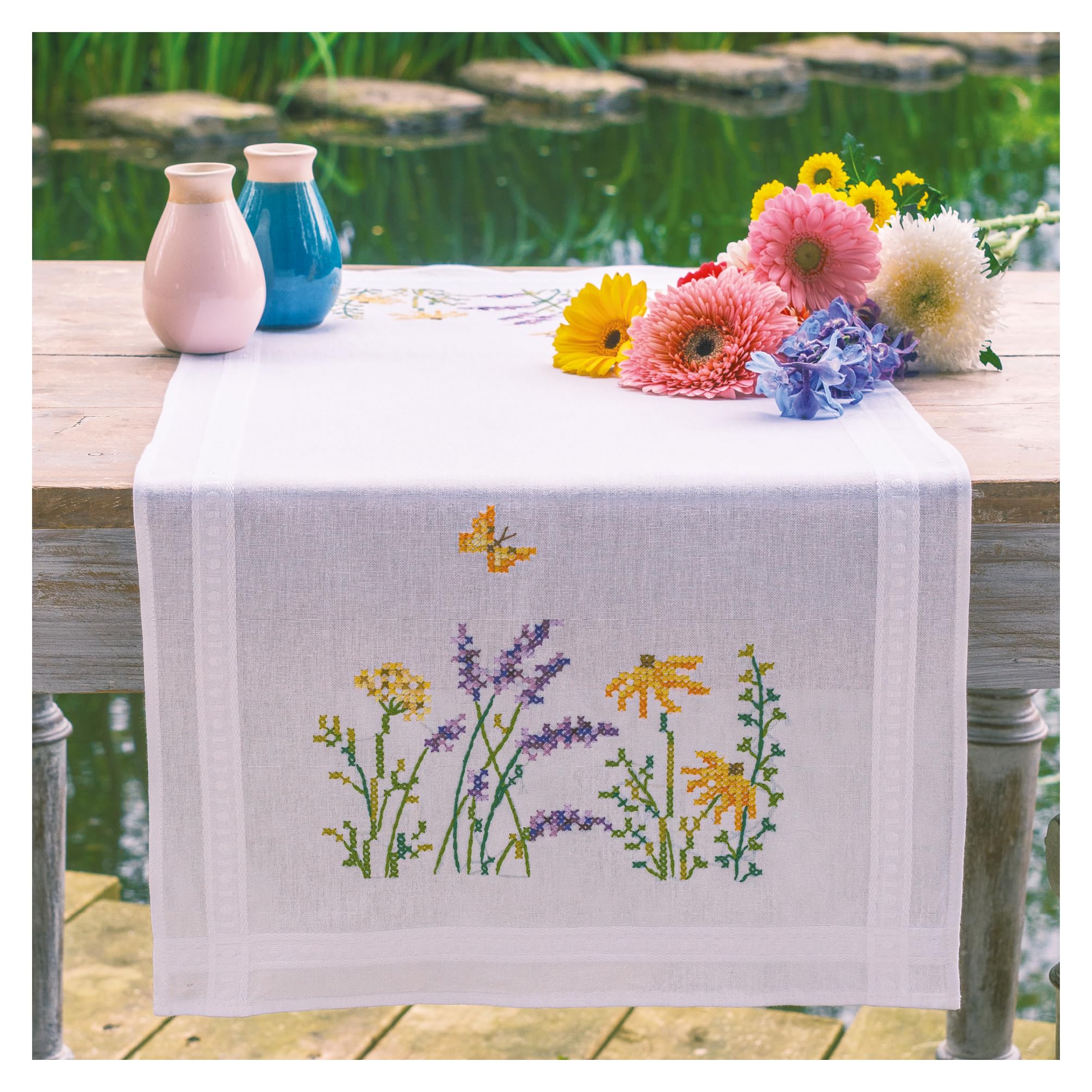 Vervaco stamped cross stitch kit tablechloth ""Lavender"", 40x100cm, DIY