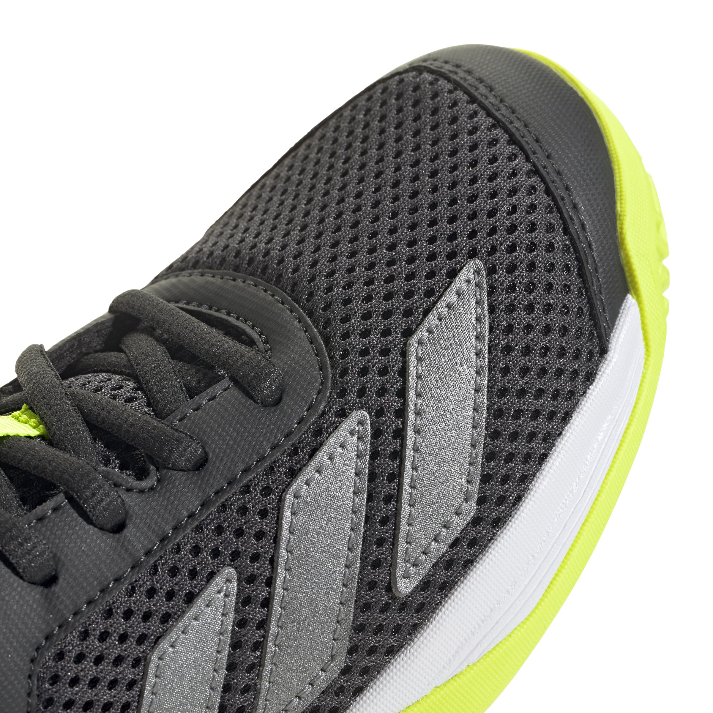 adidas Uniseks - dzieci Courtflash Kids Tennis Shoes, Carbon/Iron Metallic/Lucid Lemon, 34 EU