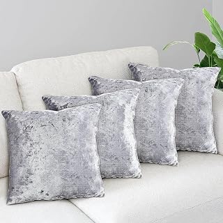 YORKING 4Pcs Crushed Velvet Cushion Covers 18x 18Inch Crushed Velvet Silver Cushion Covers Square Throw Pillow Case for Decorative Livingroom Sofa Bedroom Home 45x45cm
