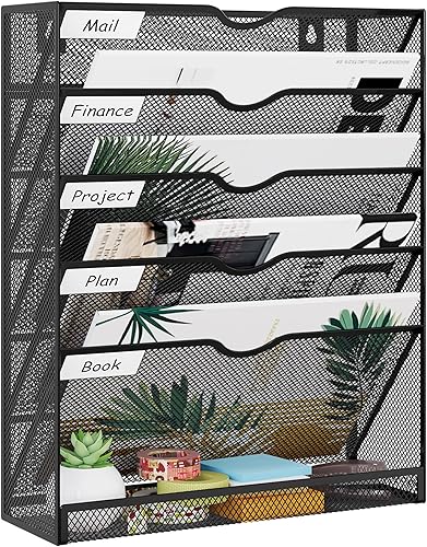 EasyPAG Organizador de archivos de escritorio de malla de 5 niveles, soporte de archivo colgante de pared, soporte vertical de escritorio para