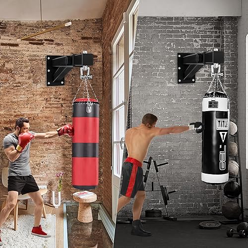 Miniatura 6 de VivaZen Percha ajustable para bolsas de alta resistencia, colgador de saco de boxeo de montaje en pared, placa de acero grueso y kit de acero