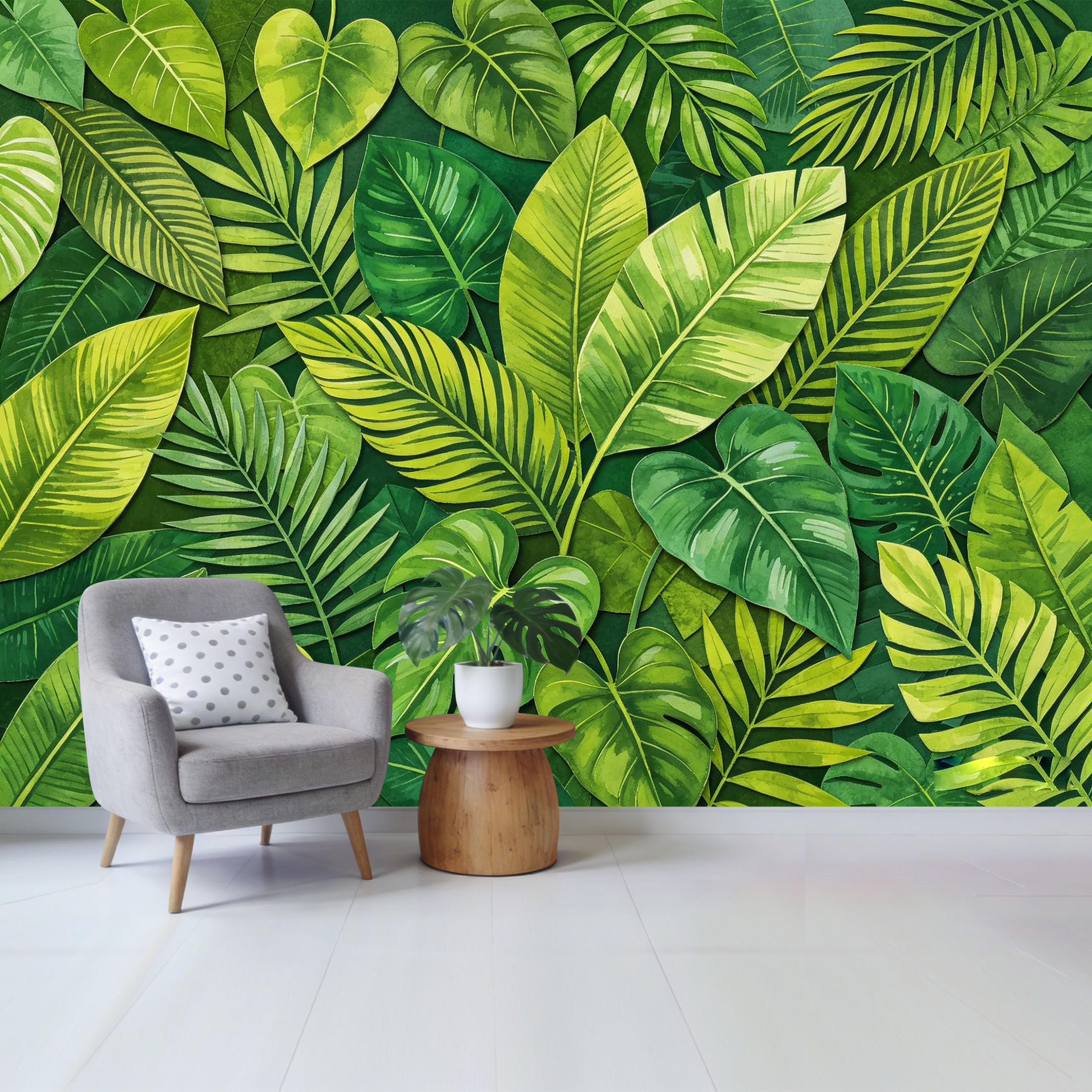 Qzlithotic Yq2605250163 Custom Size Wall Mural Tropical Botanical Palm Leaf Watercolor Texture Selfadhesive Wall Fabric Removable Wallpaper For Home Office Decor
