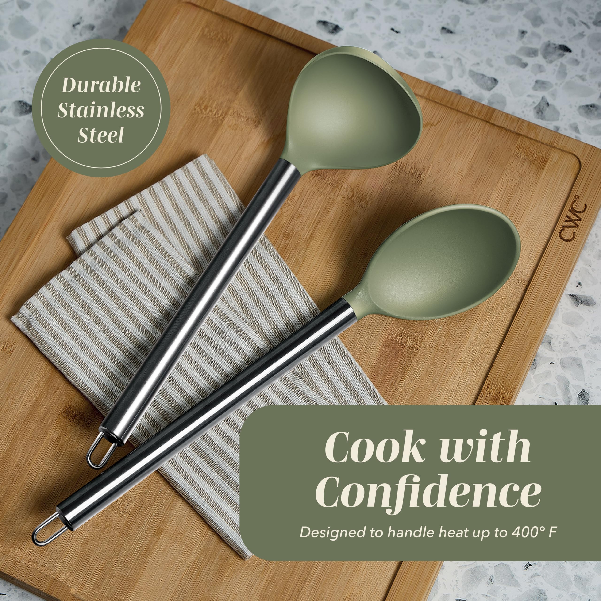COOK WITH COLOR Silikon-Kochutensilien, 10-teiliges Küchenutensilien-Set, leicht zu reinigende Silikon-Küchenutensilien, Kochutensilien für Antihaft-Kochgeschirr, Küchenhelfer-Set (grün)