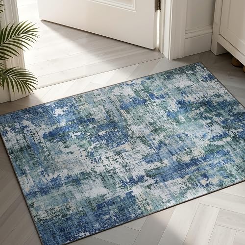 Sasttie 2x3 Entryway Area Rug, Modern Abstract Small Carpet, Blue