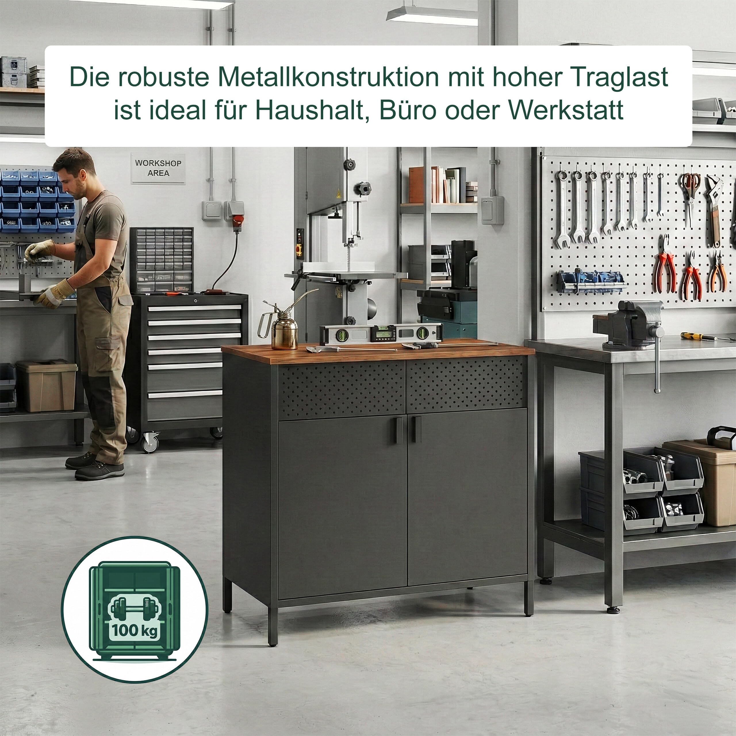 Relaxdays Metallschrank, HxBxT: 77 x 80 x 40 cm, 2 Türen, Verstellbarer Einlegeboden, Büroschrank Metall, schwarz/braun