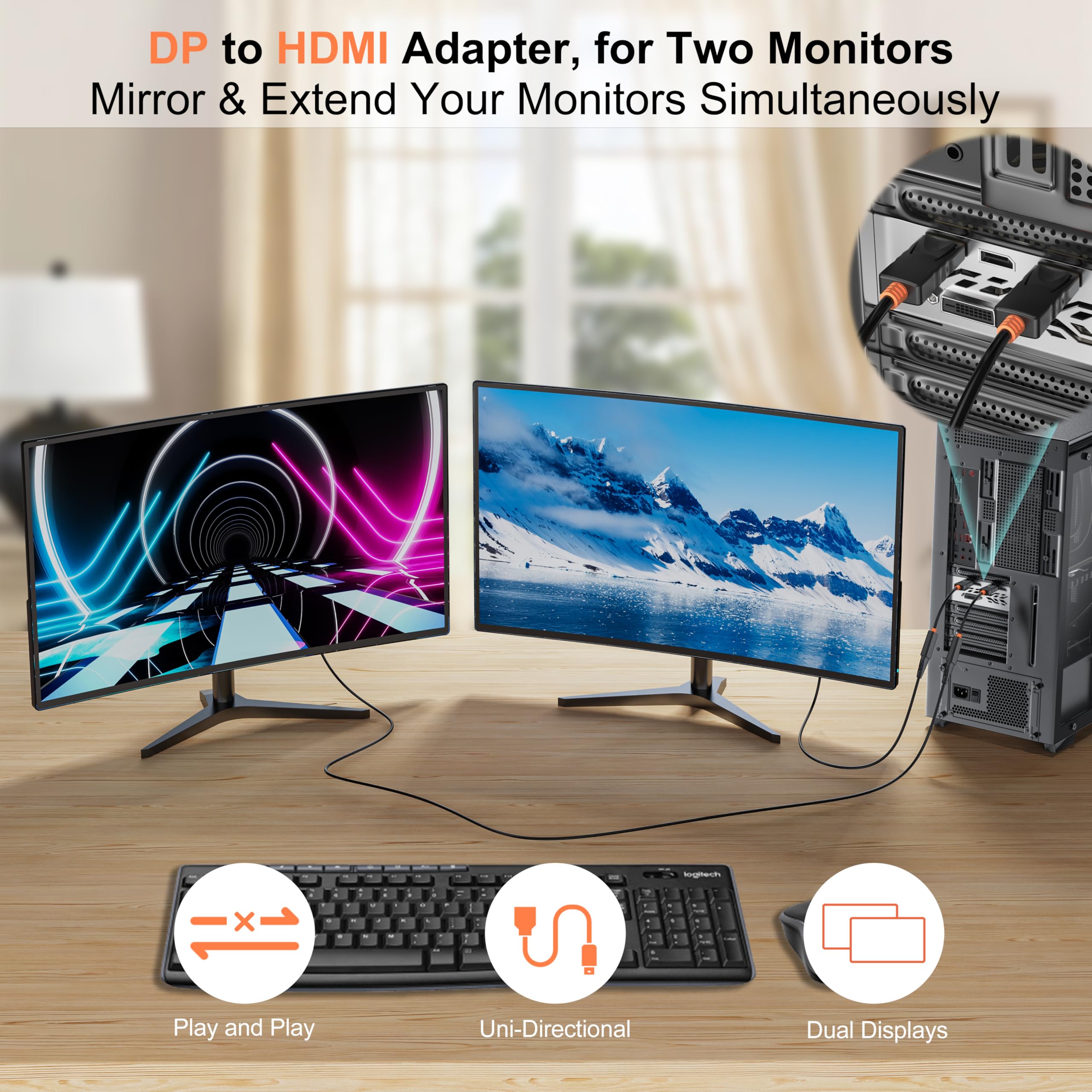 Lot de 5 adaptateurs DisplayPort vers HDMI 4K, port d'affichage mâle vers HDMI femelle, câble adaptateur DP vers HDMI unidirectionnel compatible avec PC, ordinateur portable, moniteur