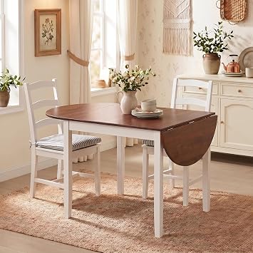 Drop Leaf Dining Table, 31.5"-55.1" Foldable Solid Pine Wood Kitchen Table