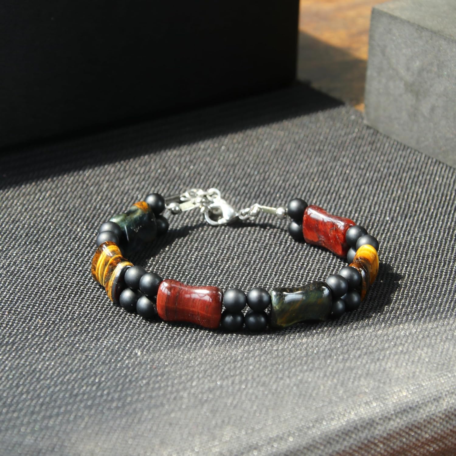 HASKARE Tiger Eye Crystal Bracelets for Men, Natural Tiger Eye Bracelet Multicolored Men Bead Bracelet Healing Crystals Gemstone Durable Wire Beaded Bracelet Unique Gifts for Balance Luck Prosperity - Image 3