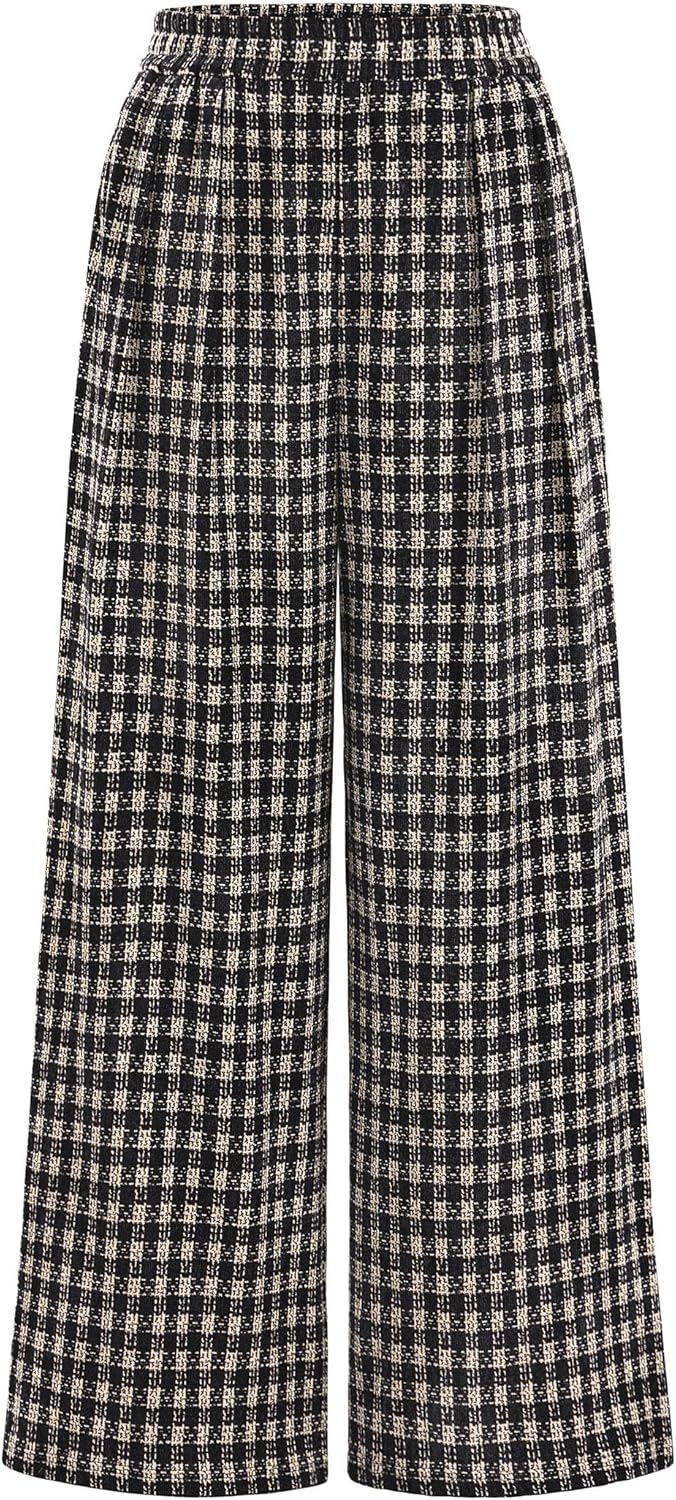 PRETTYGARDEN Casual Women's Pants 2026 Elastic Waist Palazzo Long Pajama Wide Leg Trousers Knit Fall Outfits with Pockets