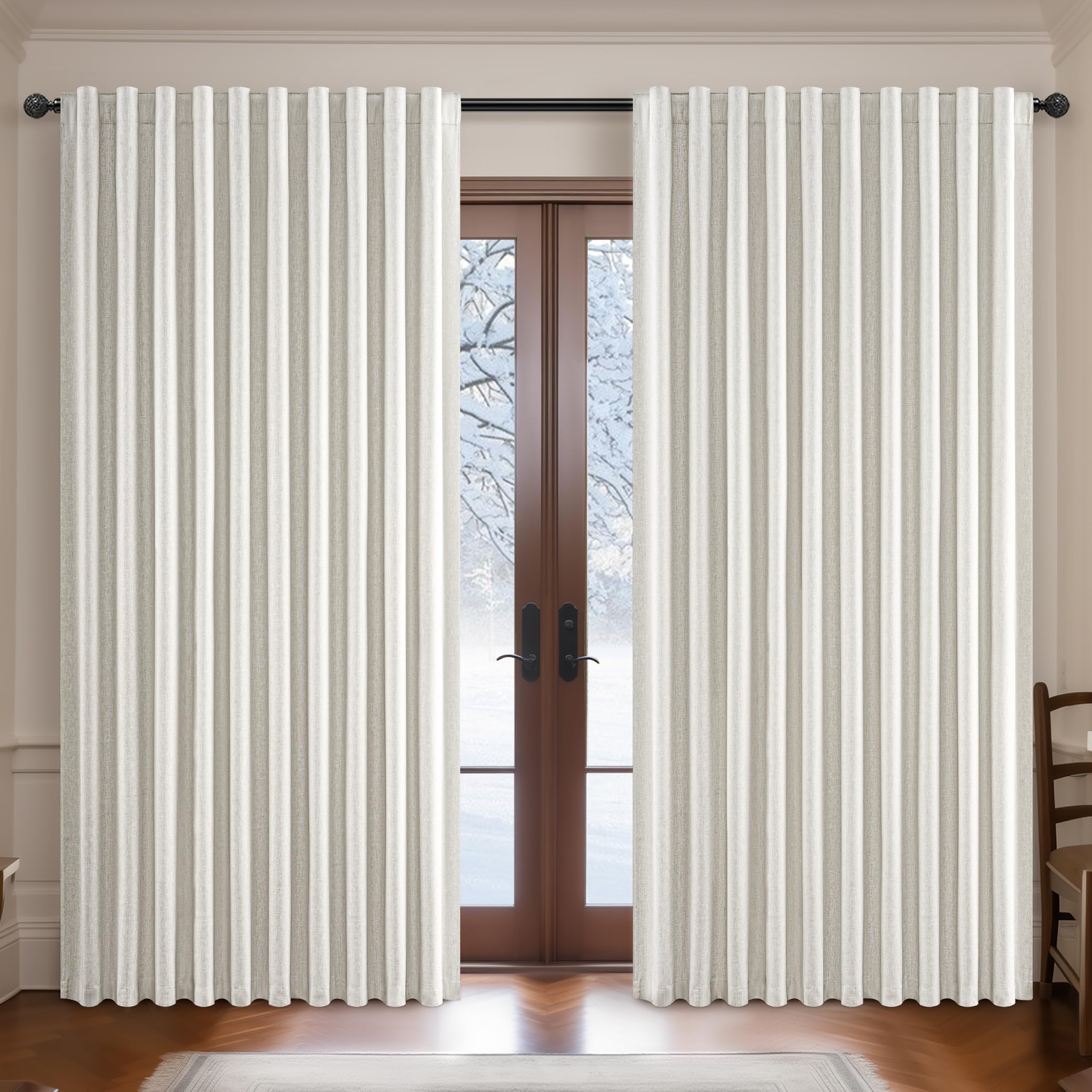 Photo 1 of Cream Linen Black Out Curtains 70 Inches Extra Wide for Living Room 2 Panels, Pleated Ivory Bedroom for 72 Inches Window Curtain 84 Inch Long Thermal Room Darkening Heavy Drapes (70"W x 84"L 2 Panels)