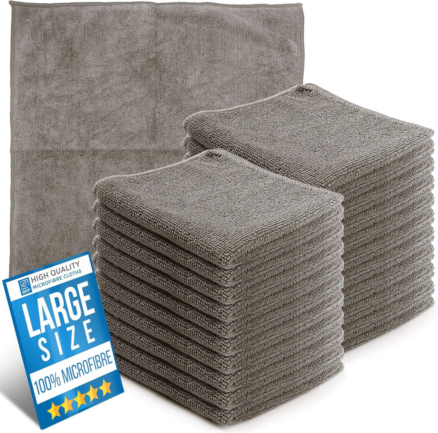 Microfiber Cleaning Cloth, Large Size 40x40cm, Super Absorbent Lint Free Microfibre Cloths Cleaning for Home, Kitchen, Surface, Mirrors, Bathrooms, Motorbike, Car (Grey, 20)