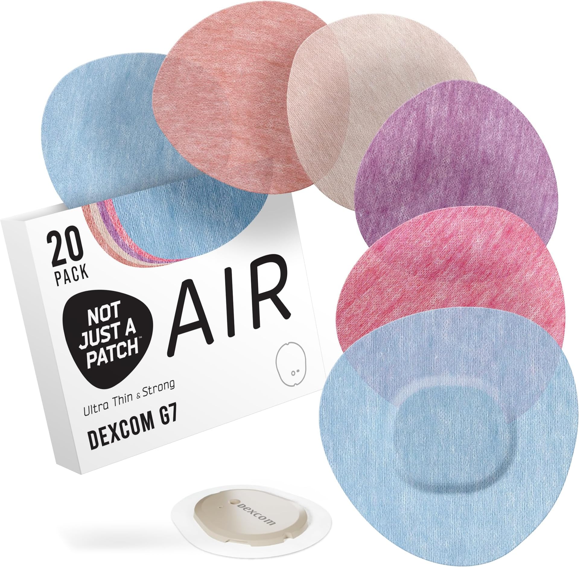 Not Just A Patch Air Dexcom G7 Adhesive Patches (20 Pack) - Stelo CGM & Dexcom G7 Over Patches with Ultra-Hold Durable Sensor Covers - Multicolor
