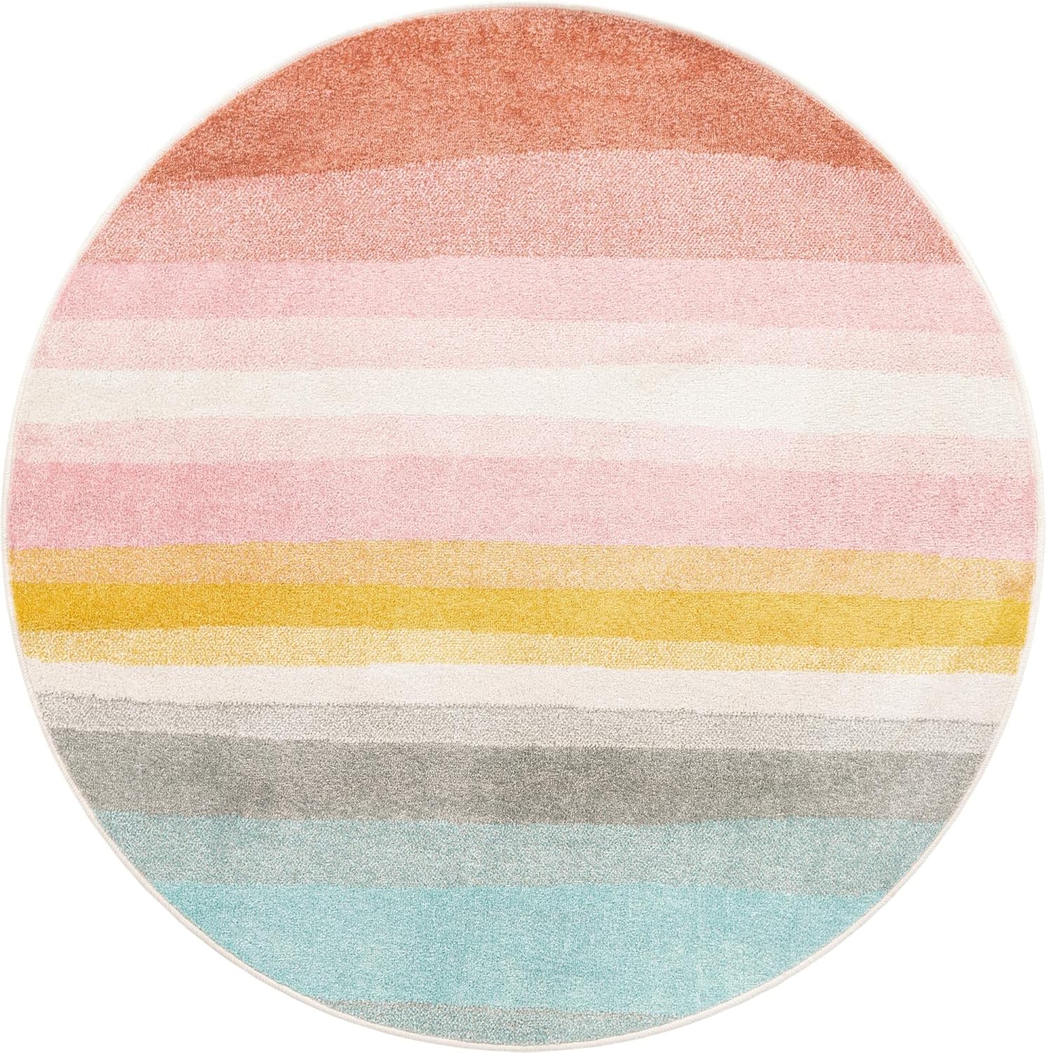 Unique Loom Whimsy Kids Collection Area Rug - Pastel Abstract Rainbow (5' 3" Round, Multi/Ivory)