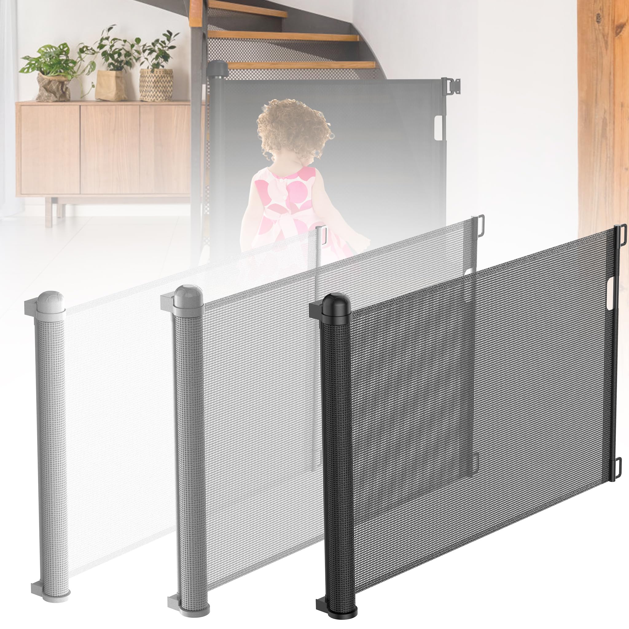 YARDIN Griglia di protezione per scale, per porte ed interni ed esterni (0-150 cm, altezza 87 cm, nero)