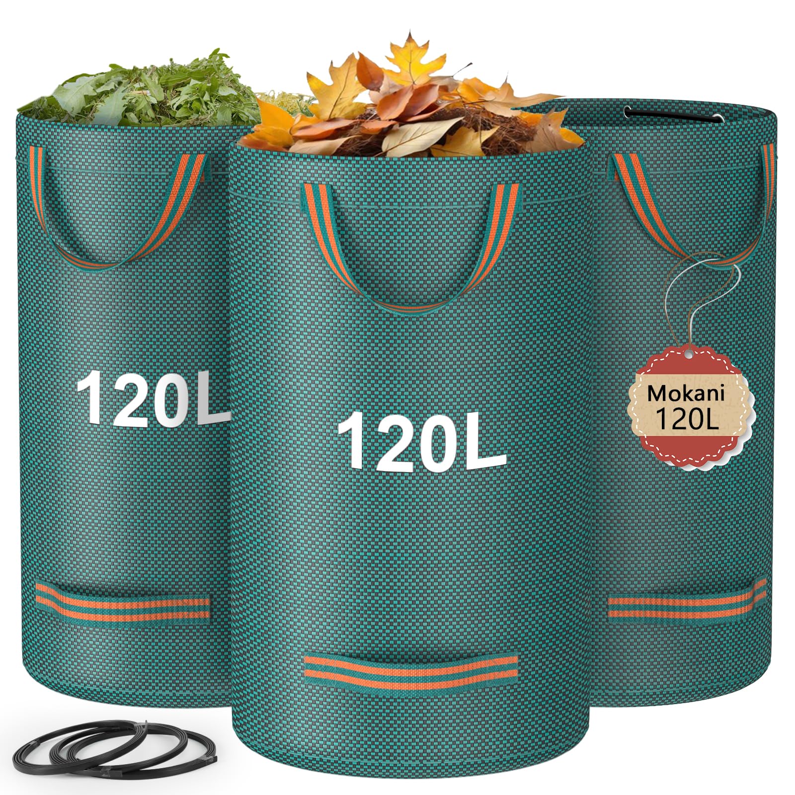 Lot De 3 Sacs Déchets Jardin 120L Très Résistants Avec Poignées - Réutilisables Beige