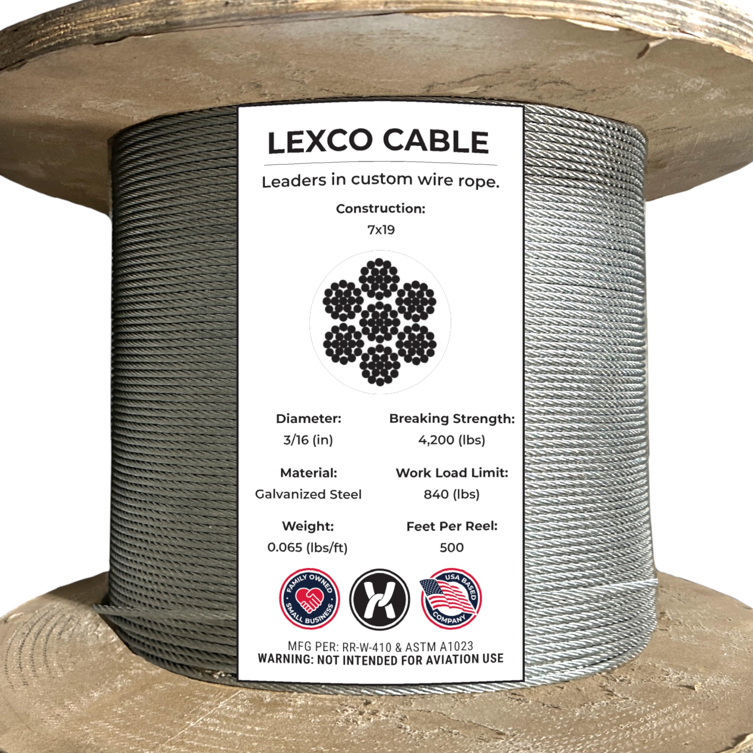 3/16 7x19 Galvanized Aircraft Wire Rope Cable 500' Reel: Amazon