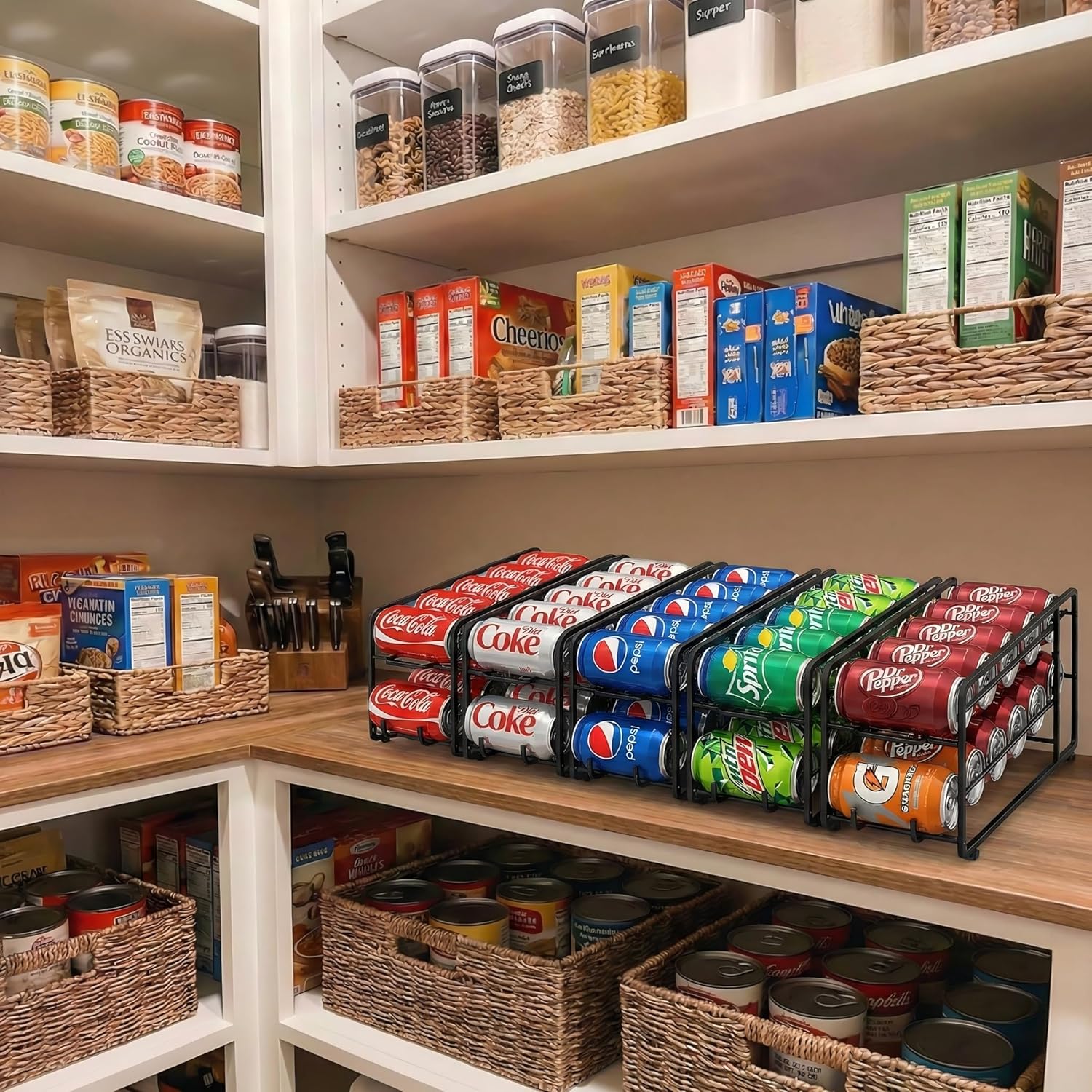 Soda Can Organizer Storage Rack, 2 Pack Stackable Beverage Soda Can Dispenser Organizer Holder for Refrigerator, Cabinet, Pantry (Black) - Image 2