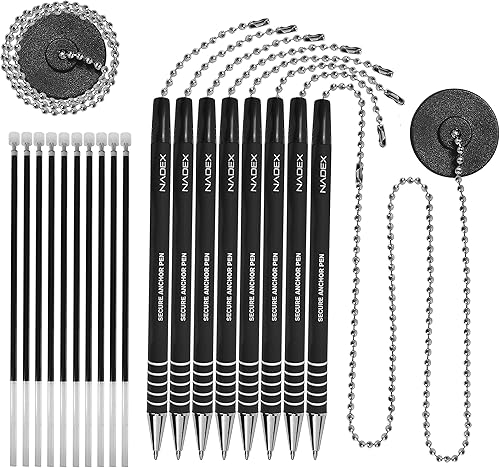 Vista 16 de Nadex Juego de bolígrafos de seguridad de bola y cadena, 1 bolígrafo, 1 soporte adhesivo y 5 recambios (azul)