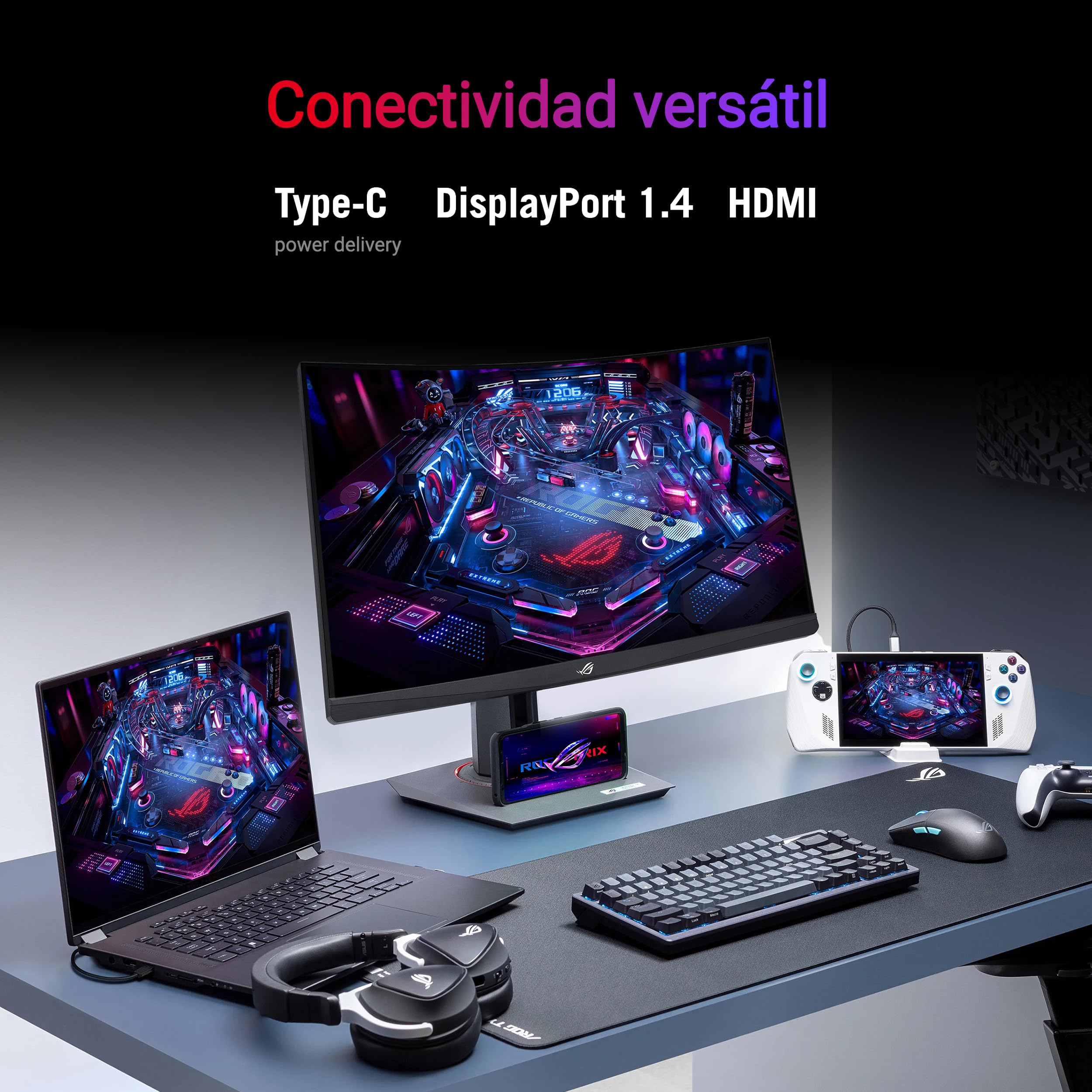 ASUS ROG Strix XG27WCS - Monitor Gaming USB Tipo-C de 27 Pulgadas 2560x1440, Curvo, 180 Hz (sobre 144Hz), 1ms (GTG), Fast VA, ELMB Sync, FreeSync, DisplayWidget Center, Soporte para trípode, HDR