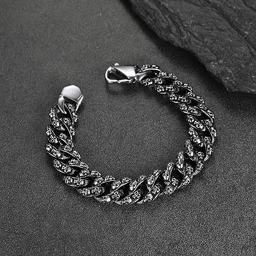 Miniatura 2 de Pulsera de calavera plateada de acero inoxidable para hombre