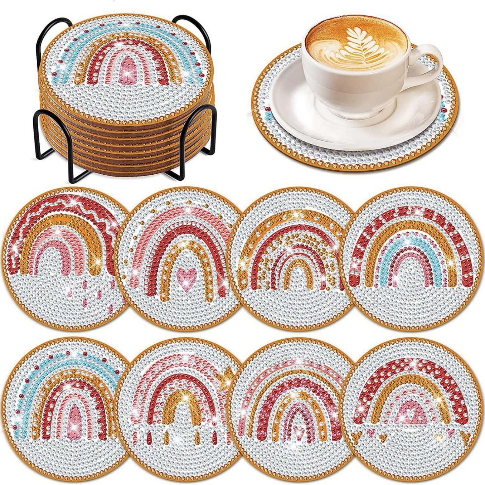 8 Stück Diamond Painting Untersetzer Mit Halter,5D Diy Kunst Untersetzer