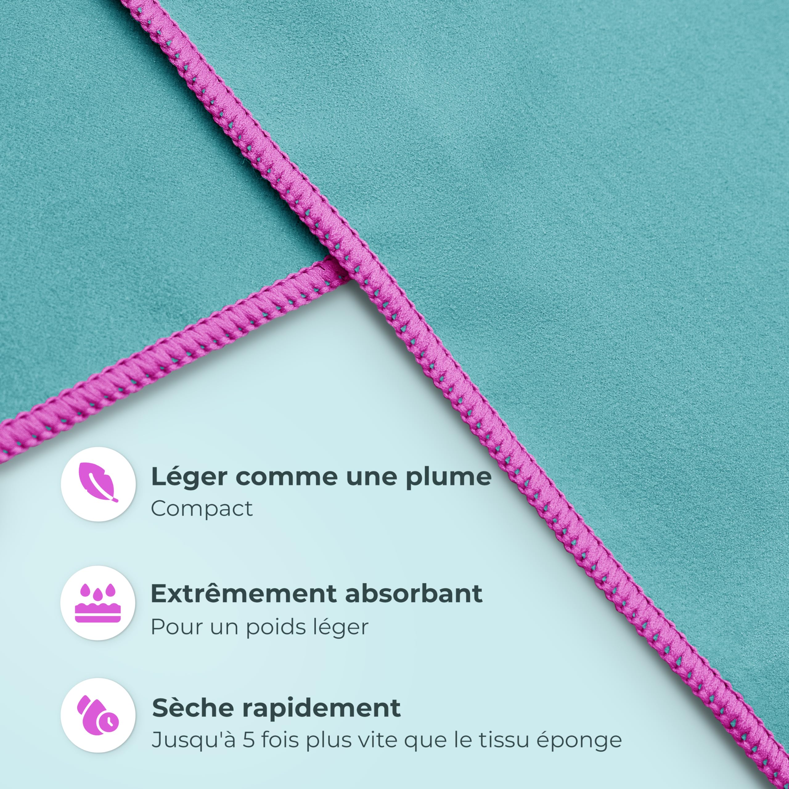 Serviette Microfibre NirvanaShape Taille M 120x60 Cm - Ultra Légère, Séchage Rapide, Poche & Boutons-Pression