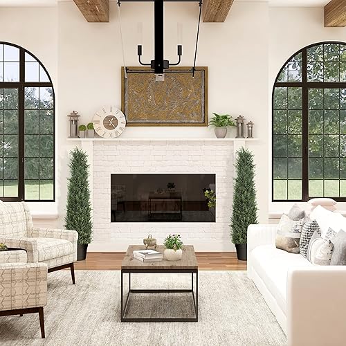 Miniatura 4 de Horjamy Árboles topiarios artificiales de cedro de 3 pies en maceta de plástico para decoración de porche interior y exterior, plantas en macetas