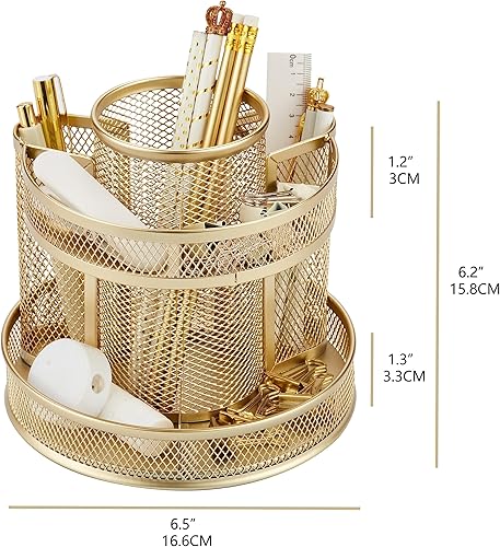 Miniatura 2 de Annova Organizador de escritorio de malla giratorio con 5 compartimentos. Soporte redondo giratorio para caramelosbolígrafos, accesorios de