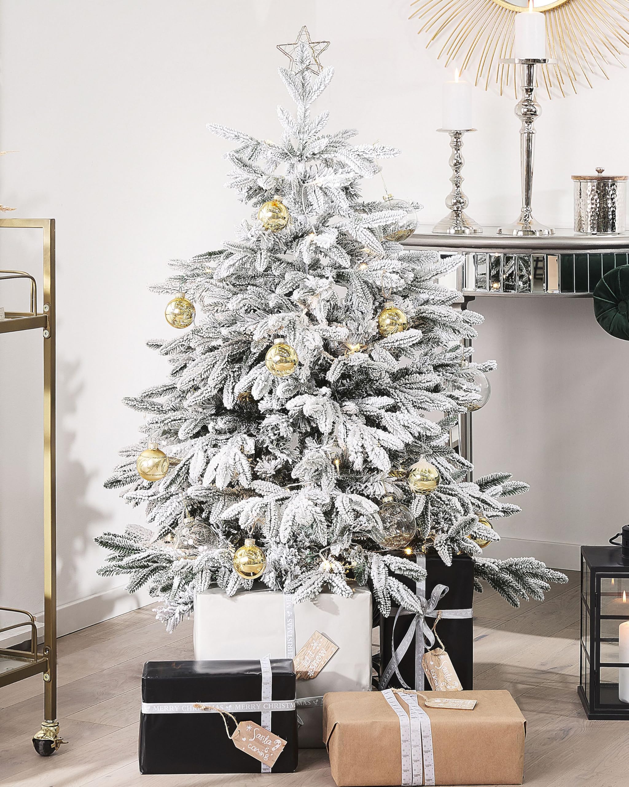 Sapin de Noël Artificiel Effet Neige 120 cm Aspect Naturel et Réaliste Parfait pour Tout Intérieur de Fêtes Beliani