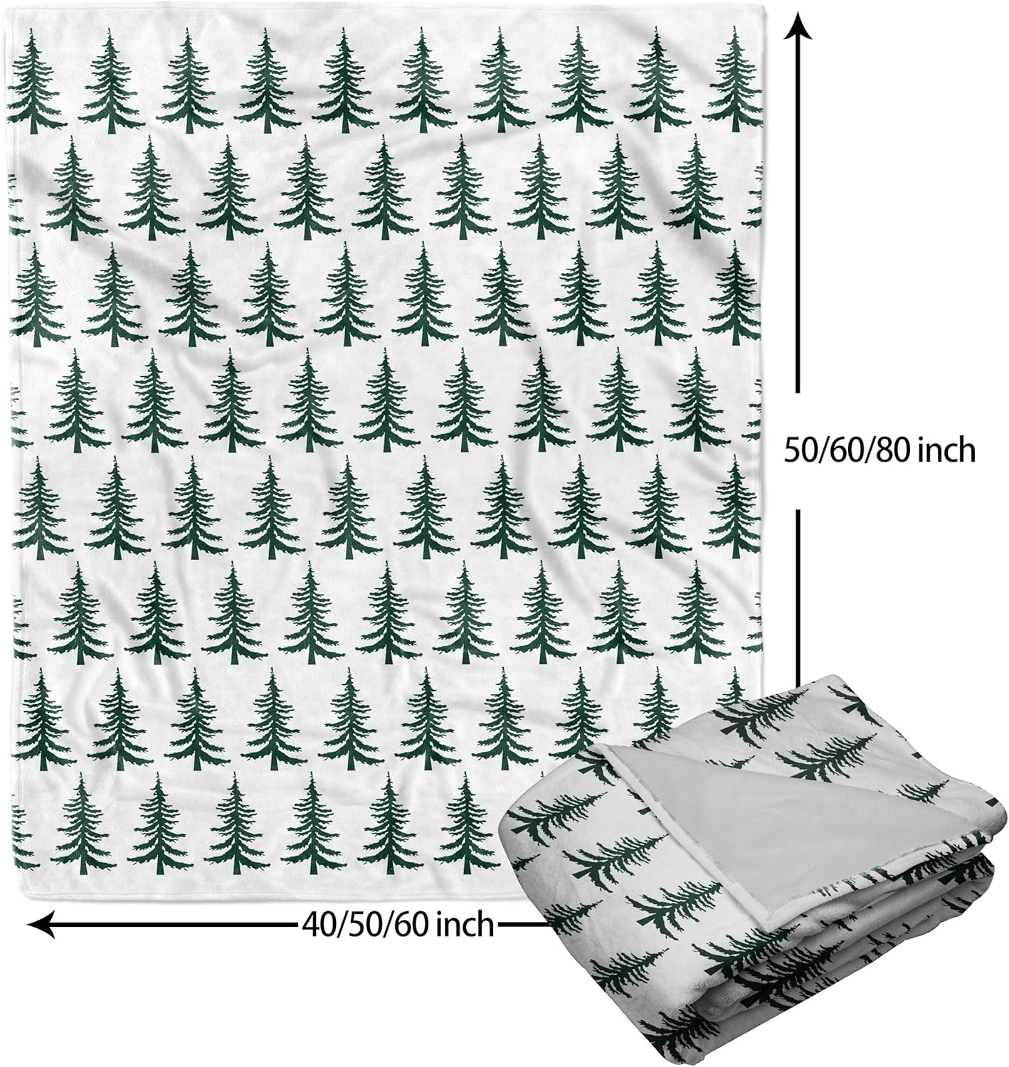 Forest Green and White Christmas Blanket 60"x50" Xmas Tree Pattern Design Print Throw Blanket Lightweight Warm Soft Blanket Farmhouse Winter Holiday Decor for Home Living Room Sofa Couch Bed - Image 3