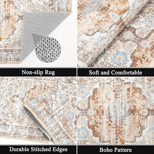 Miniatura 4 de Ileading Juego de 3 alfombras de cocina bohemias con corredor, alfombra de cocina, alfombras y tapetes antideslizantes lavables para cocina, suelo,