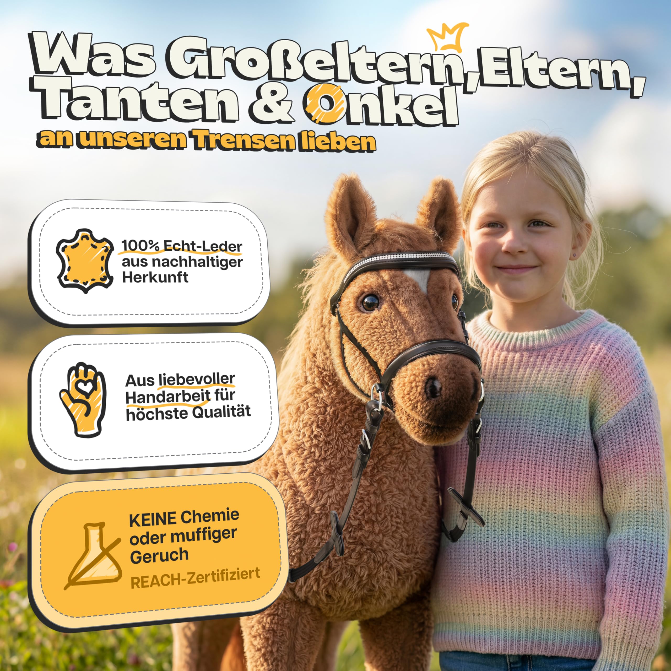 Hobby Horse Trense Halfter für Holzpferd Größen S/M/L Reitspaß für Kinder Zubehör robust langlebig